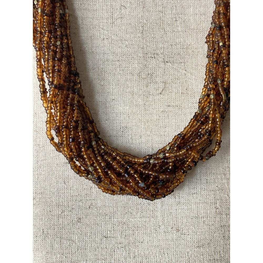 Multi Strand Beaded Necklace Torsade Cognac Brown Twisted Statement Earthy